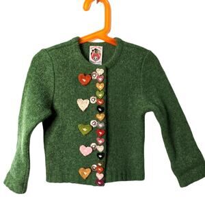 Vintage Original Lanz Salzburg Wien Child Wool Cardigan Green Heart Buttons 4